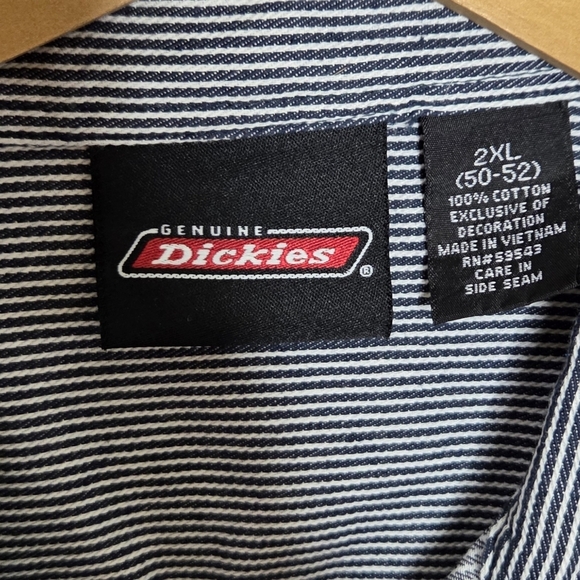 Dickies | Dark Blue White Railroad Stripe Short Sleeve Button Up Shirt Size 2XL - Picture 3 of 5